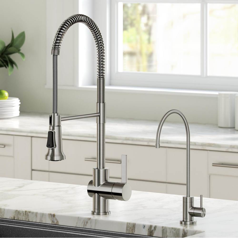 Kraus Britt Commercial Style Kitchen Faucet and Purita Water Filter Faucet Combo in Spot Free Stainless Steel