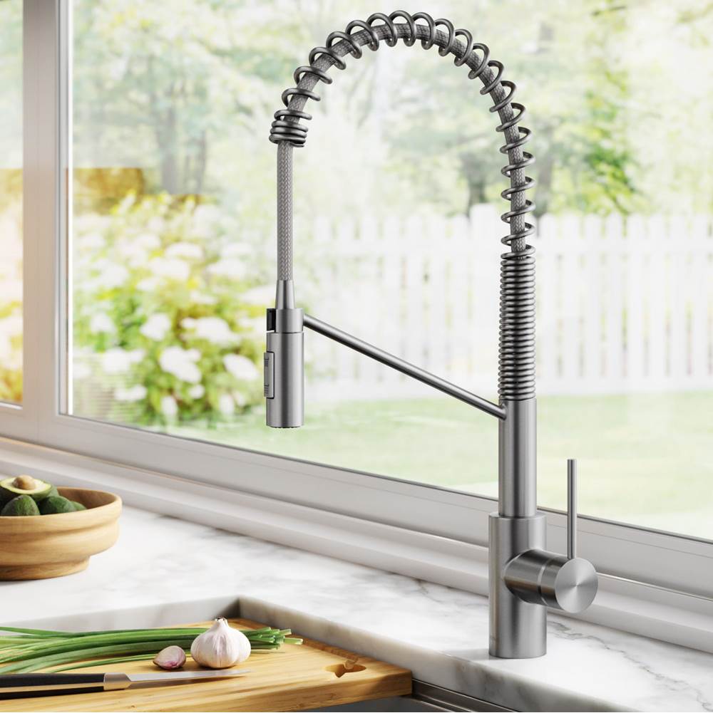 Kraus KRAUS Spot Free Oletto™ Single Handle Pull Down Commercial Kitchen Faucet in all-Brite™ Stainless Steel Finish