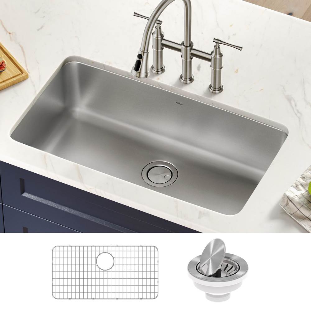 Kraus KRAUS Dex 33 in. Undermount 16 Gauge Antibacterial Stainless Steel Single Bowl Kitchen Sink