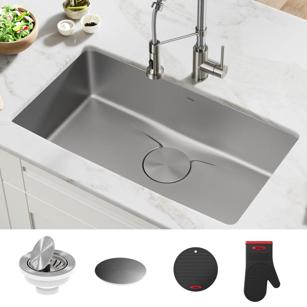 Kraus KRAUS Dex 33 in. Undermount 16 Gauge Antibacterial Stainless Steel Single Bowl Kitchen Sink