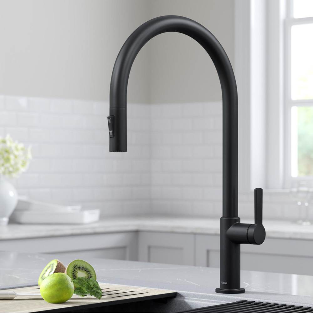 Kraus Oletto High-Arc Single Handle Pull-Down Kitchen Faucet in Matte Black