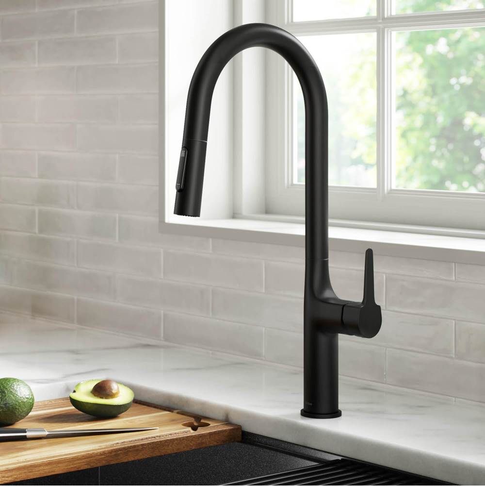 Kraus Oletto Tall Modern Pull-Down Single Handle Kitchen Faucet in Matte Black