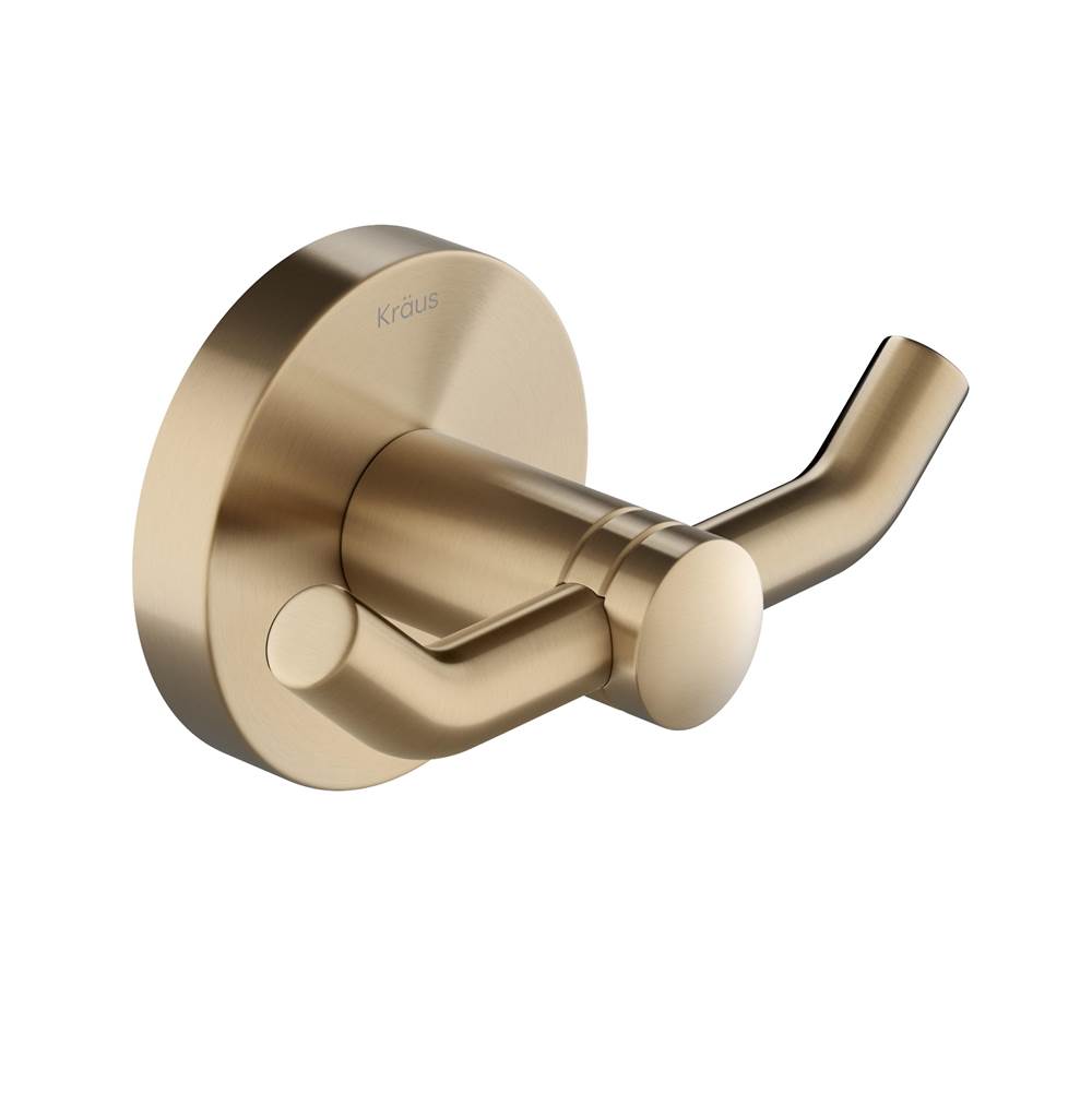 Kraus Elie Bathroom Robe And Towel Double Hook, Brushed Gold Finish