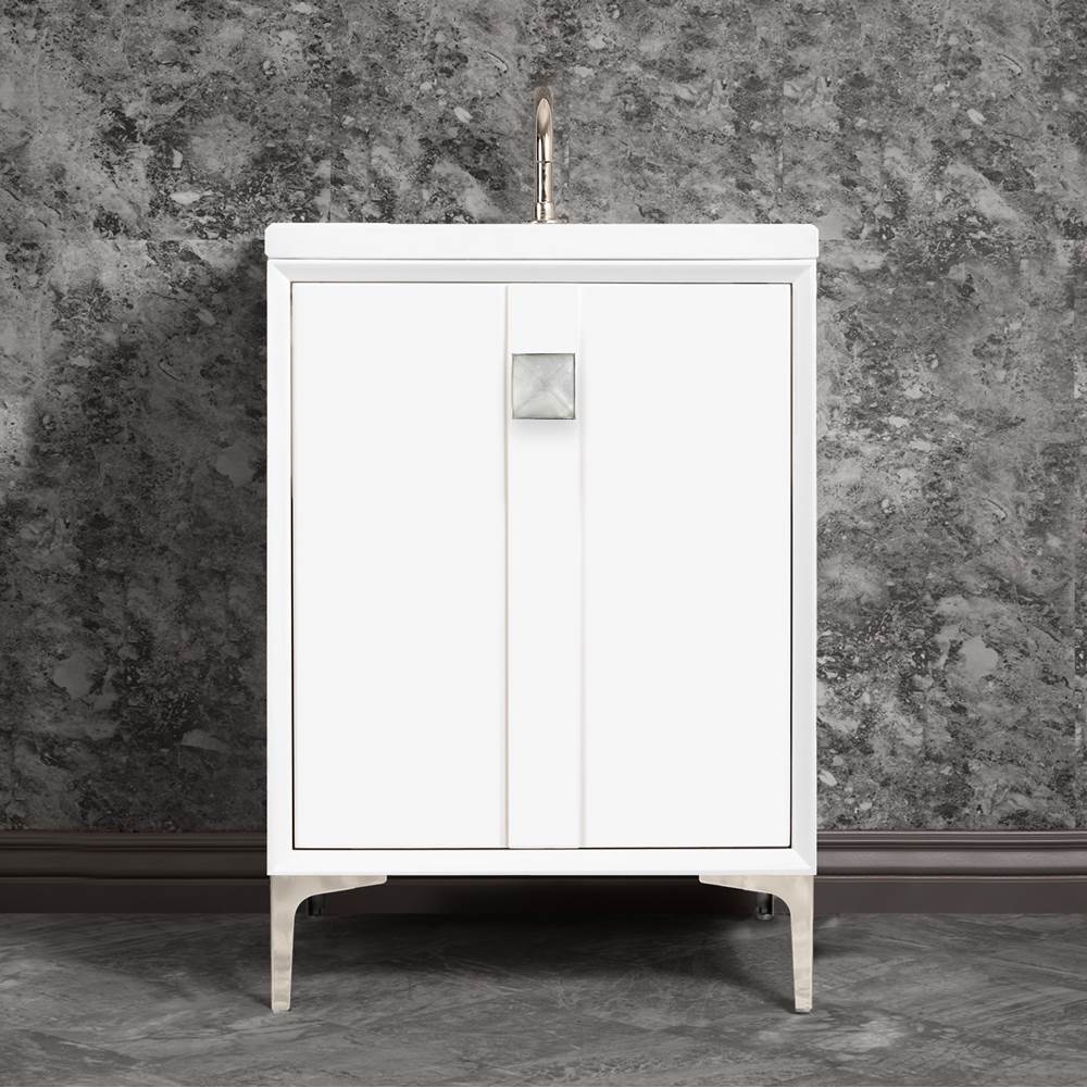 Linkasink TUXEDO with 3'' Artisan Glass Prism Hardware 24'' Wide Vanity, White, Polished Nickel Hardware, 24'' x 22'' x 33.5'' (without vanity top)