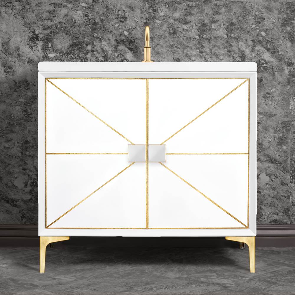 Linkasink DIVERGENCE with Artisan Glass Hardware 36'' Wide Vanity, White, Satin Brass Hardware, 36'' x 22'' x 33.5'' (without vanity top)