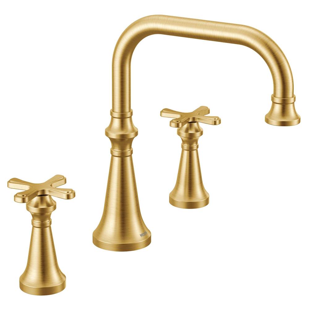 Moen Colinet Two Handle Arc Deck-Mount Roman Tub Faucet Trim with Cross Handles, Valve Required, in Brushed Gold