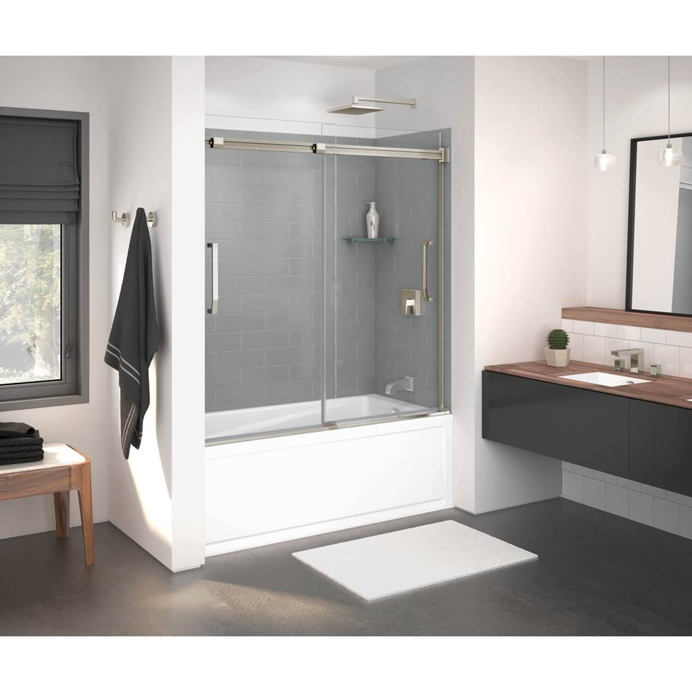 Maax Inverto 56-59 x 55 1/2-59 in. 8mm Sliding Tub Door for Alcove Installation with Clear glass in Brushed Nickel