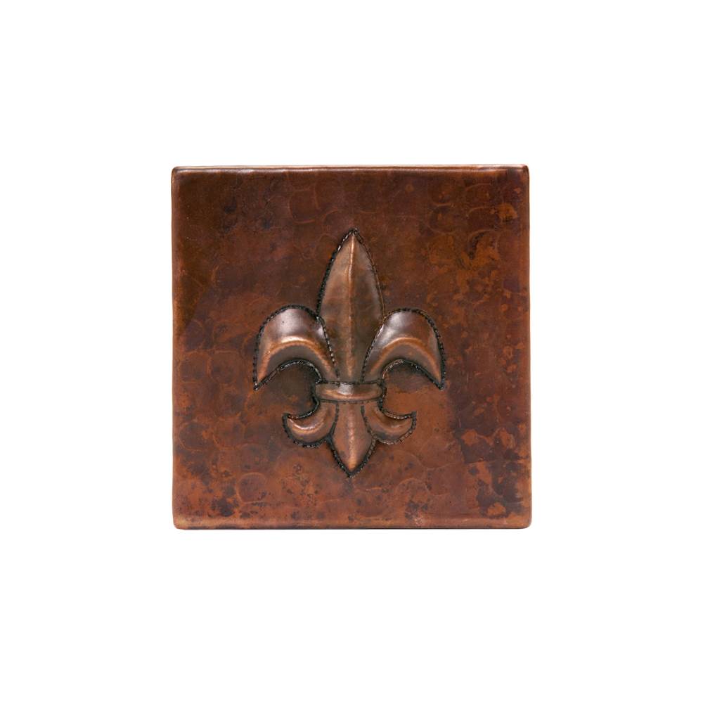 Premier Copper Products 4'' x 4'' Hammered Copper Fleur De Lis Tile - Quantity 8