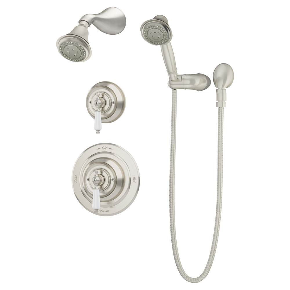 Symmons Carrington 2-Handle 3-Spray Shower Trim with 3-Spray Hand Shower in Satin Nickel (Valves Not Included)