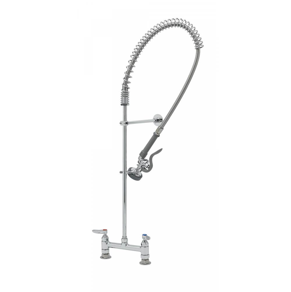 T&S Brass EasyInstall Pre-Rinse, Spring Action, Deck Mount Base, 8'' Centers, 9'' Wall Brkt