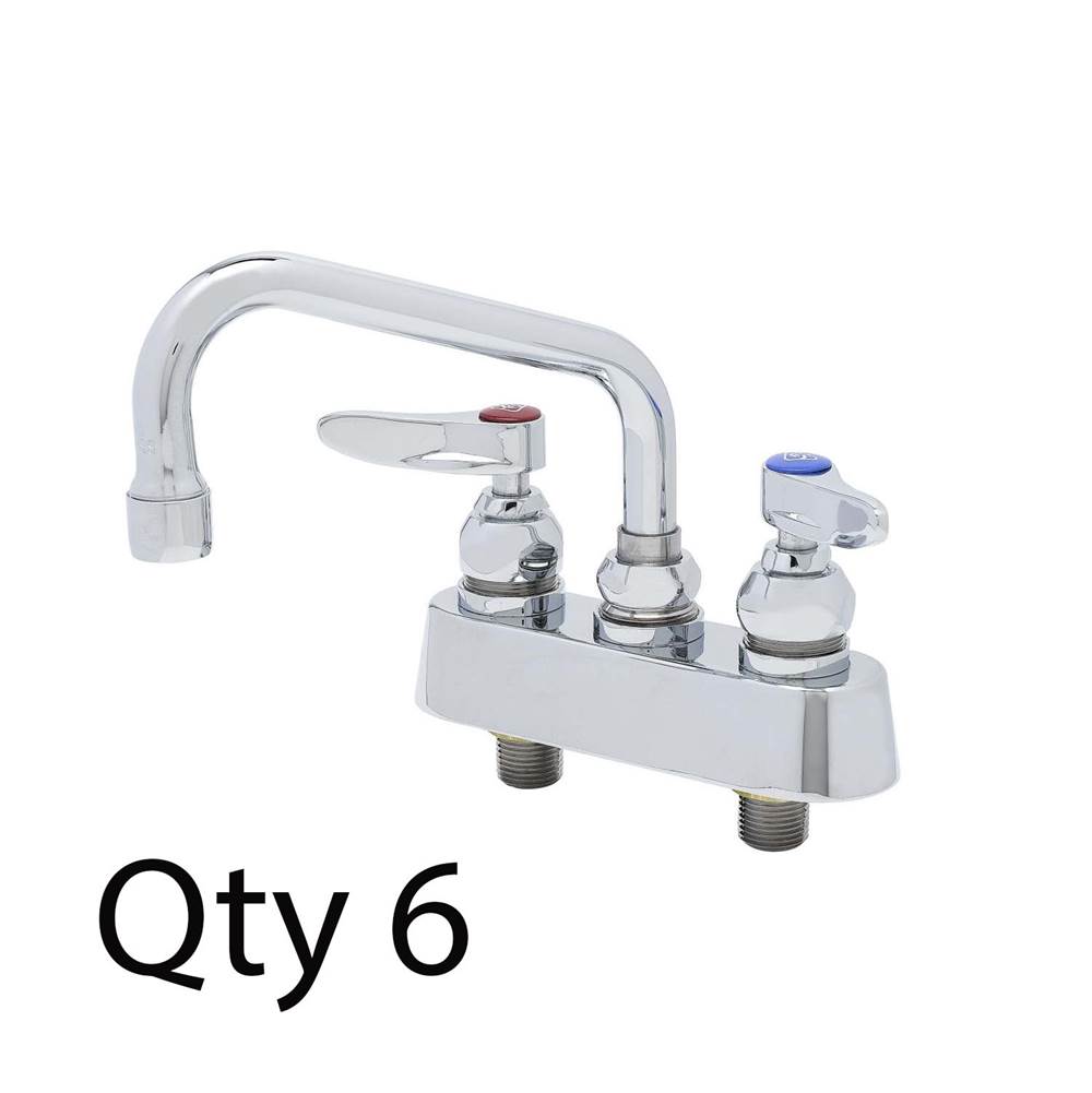 T&S Brass Workboard Faucet, Deck Mount, 3-1/2'' Centers, 6'' Swing Nozzle, Lever Handles (Qty. 6)