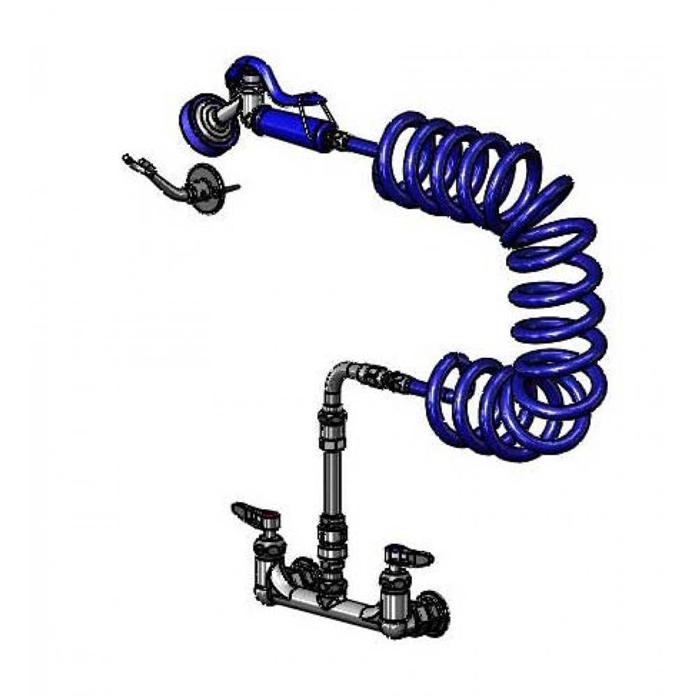 T&S Brass Pet Grooming: 8'' Wall Mount, Ceramas, VB, 9' Coiled Hose, Angled Blue Spray Valve