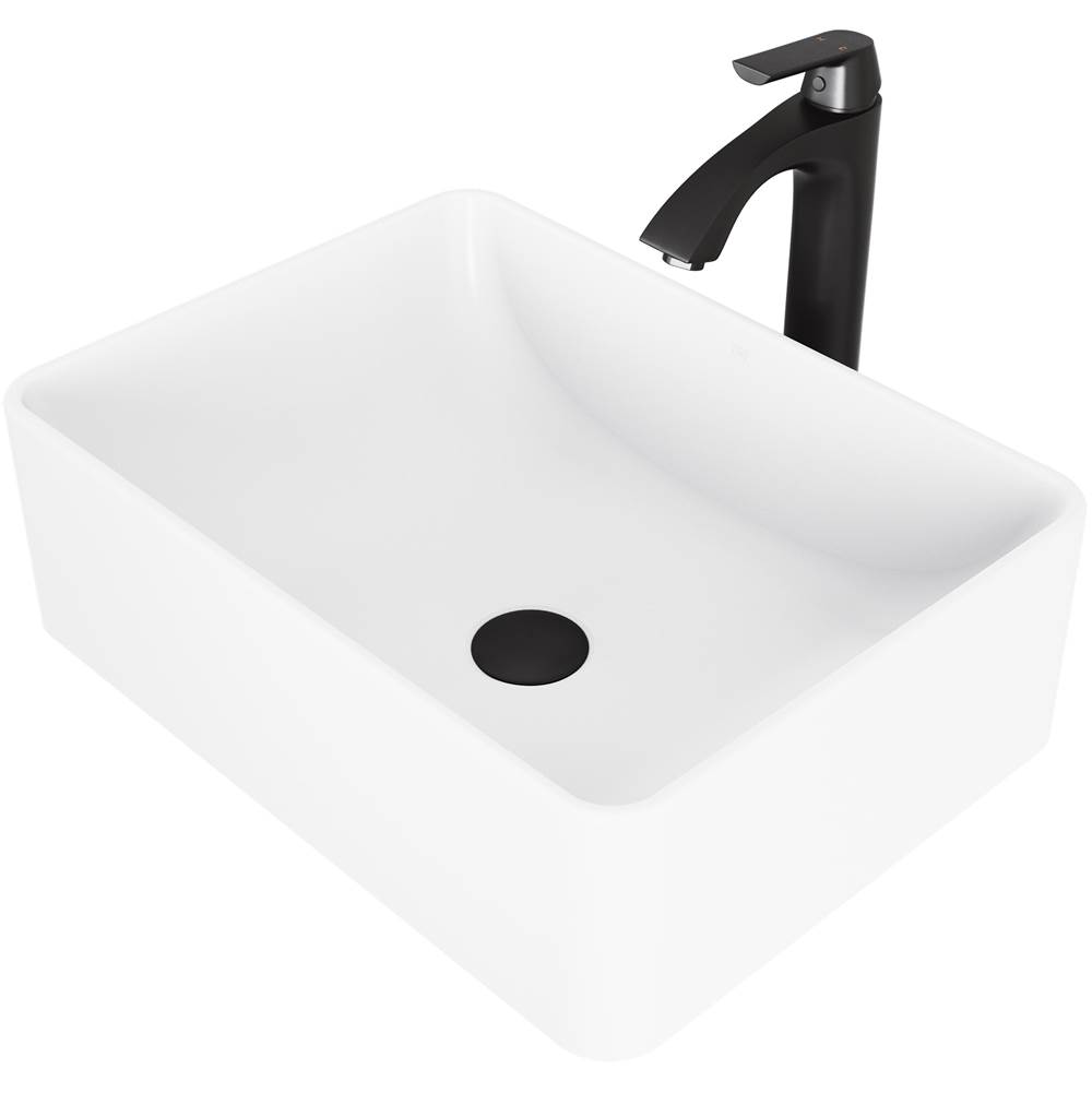 Vigo Amaryllis Matte Stone Vessel Bathroom Sink Set With Linus Vessel Faucet In Matte Black