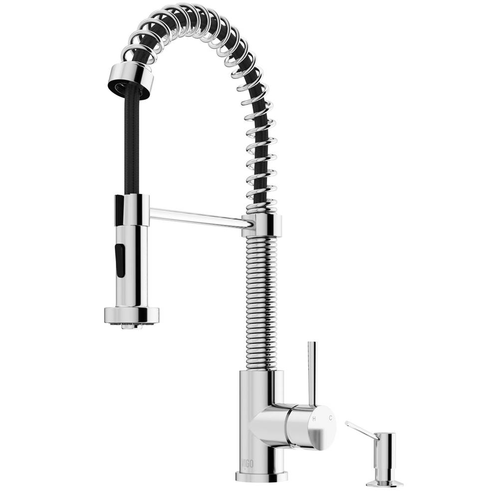 Vigo Edison Single Handle Pull-Down Sprayer Kitchen Faucet Set with Soap Dispenser in Chrome