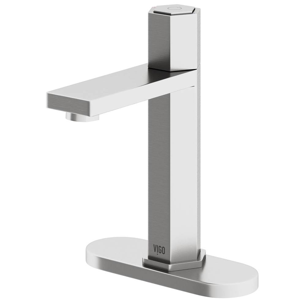 Vigo Nova Single Handle Single-Hole Bathroom Faucet Set with Deck Plate in Brushed Nickel