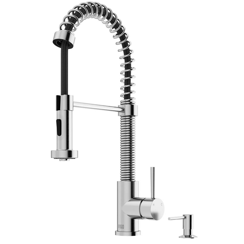 Vigo Edison Single Handle Pull-Down Sprayer Kitchen Faucet Set with Soap Dispenser in Stainless Steel