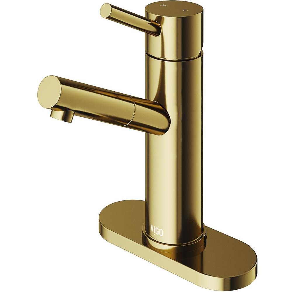 Vigo Noma Single Hole Bathroom Faucet With Deck Plate In Matte Brushed Gold