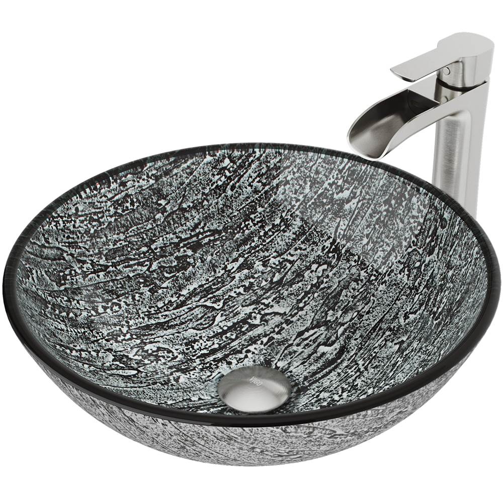 Vigo Titanium Glass Vessel Bathroom Sink Set With Niko Vessel Faucet In Brushed Nickel