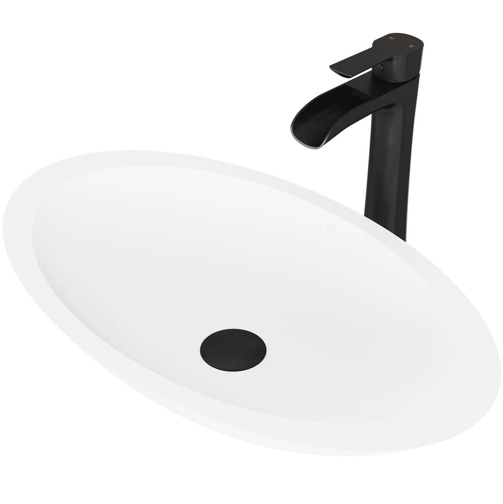 Vigo Wisteria Matte Stone Vessel Bathroom Sink Set With Niko Vessel Faucet In Matte Black