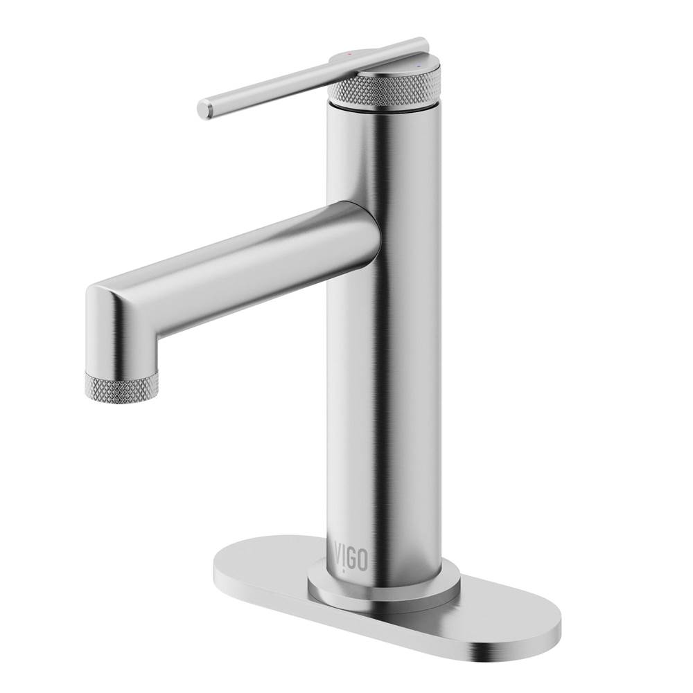 Vigo Sterling Single Handle Single-Hole Bathroom Faucet Set with Deck Plate in Brushed Nickel