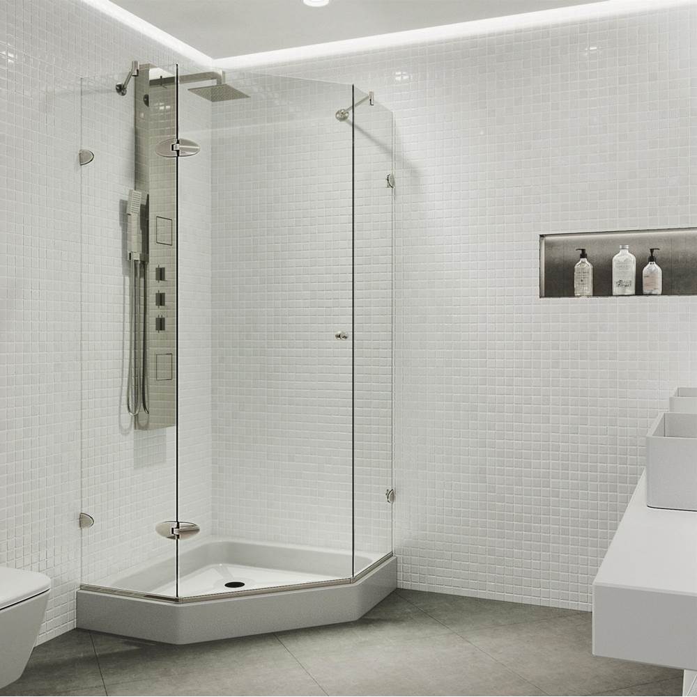 Vigo Verona 42.125 W X 70.375 H Frameless Hinged Shower Enclosure In Brushed Nickel With Shower Base And Handle