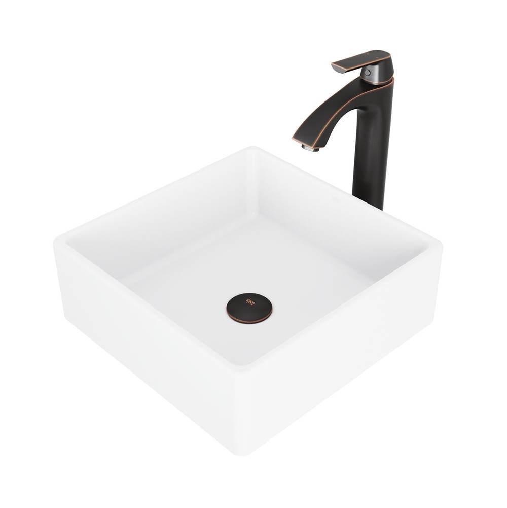 Vigo Dianthus Matte Stone Vessel Bathroom Sink Set And Linus Vessel Faucet Set In Antique Rubbed Bronze