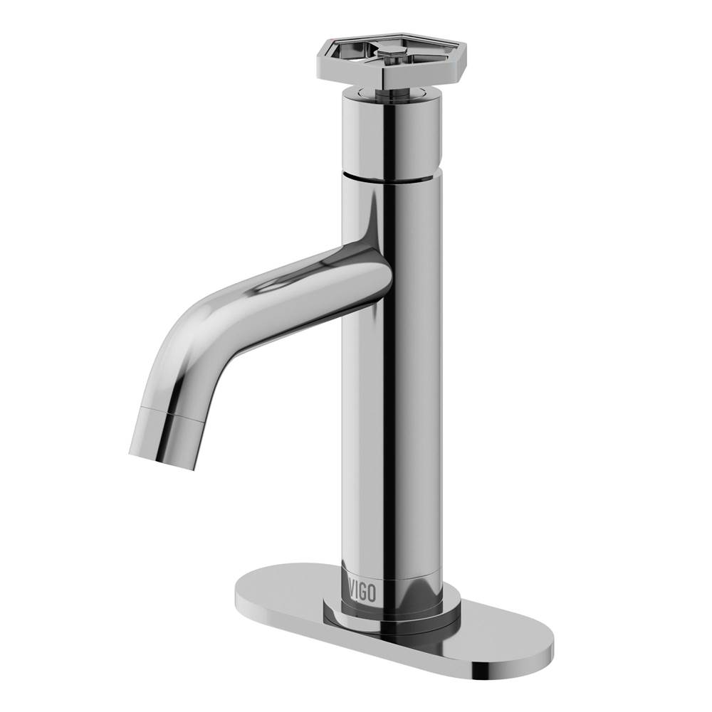 Vigo Ruxton Pinnacle Single Handle Single-Hole Bathroom Faucet Set with Deck Plate in Chrome