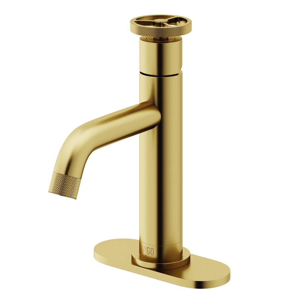 Vigo Cass Single Handle Single-Hole Bathroom Faucet Set with Deck Plate in Matte Brushed Gold