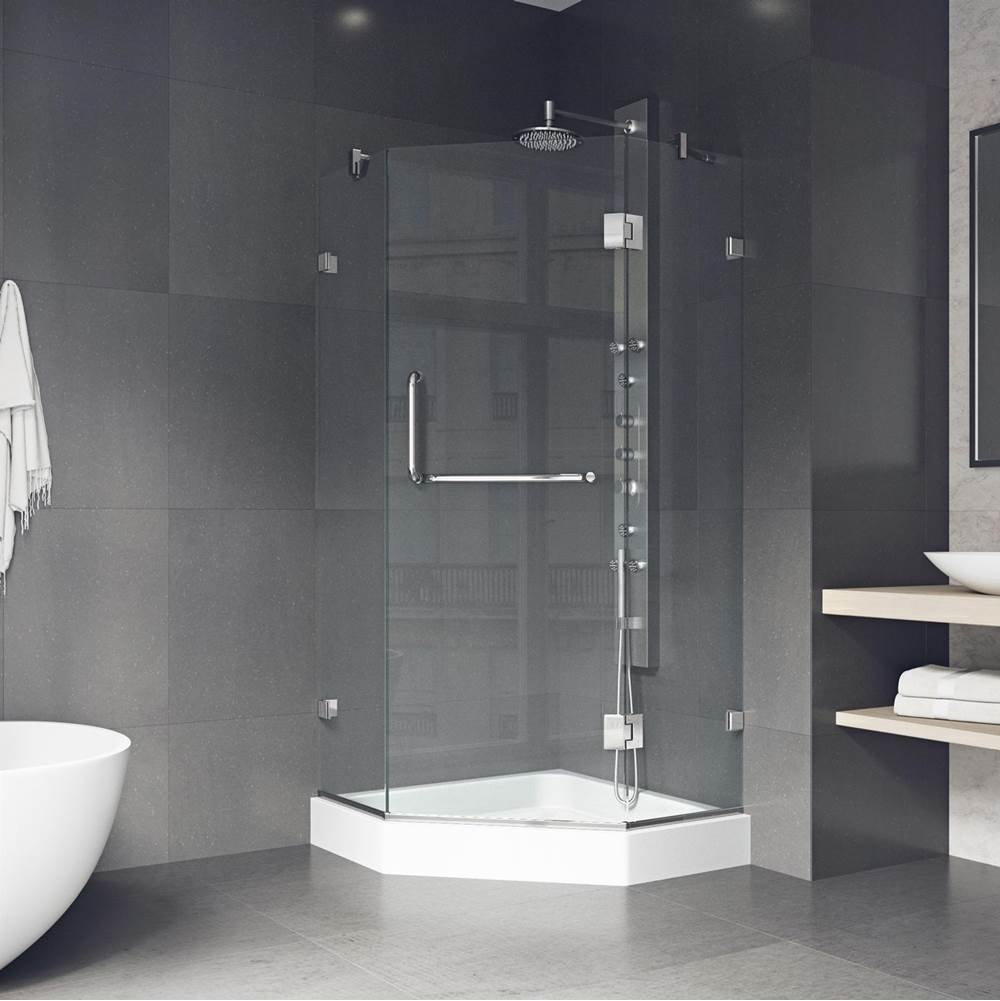 Vigo Piedmont 36.125 W X 70.375 H Frameless Hinged Shower Enclosure In Chrome With Shower Base And Handle