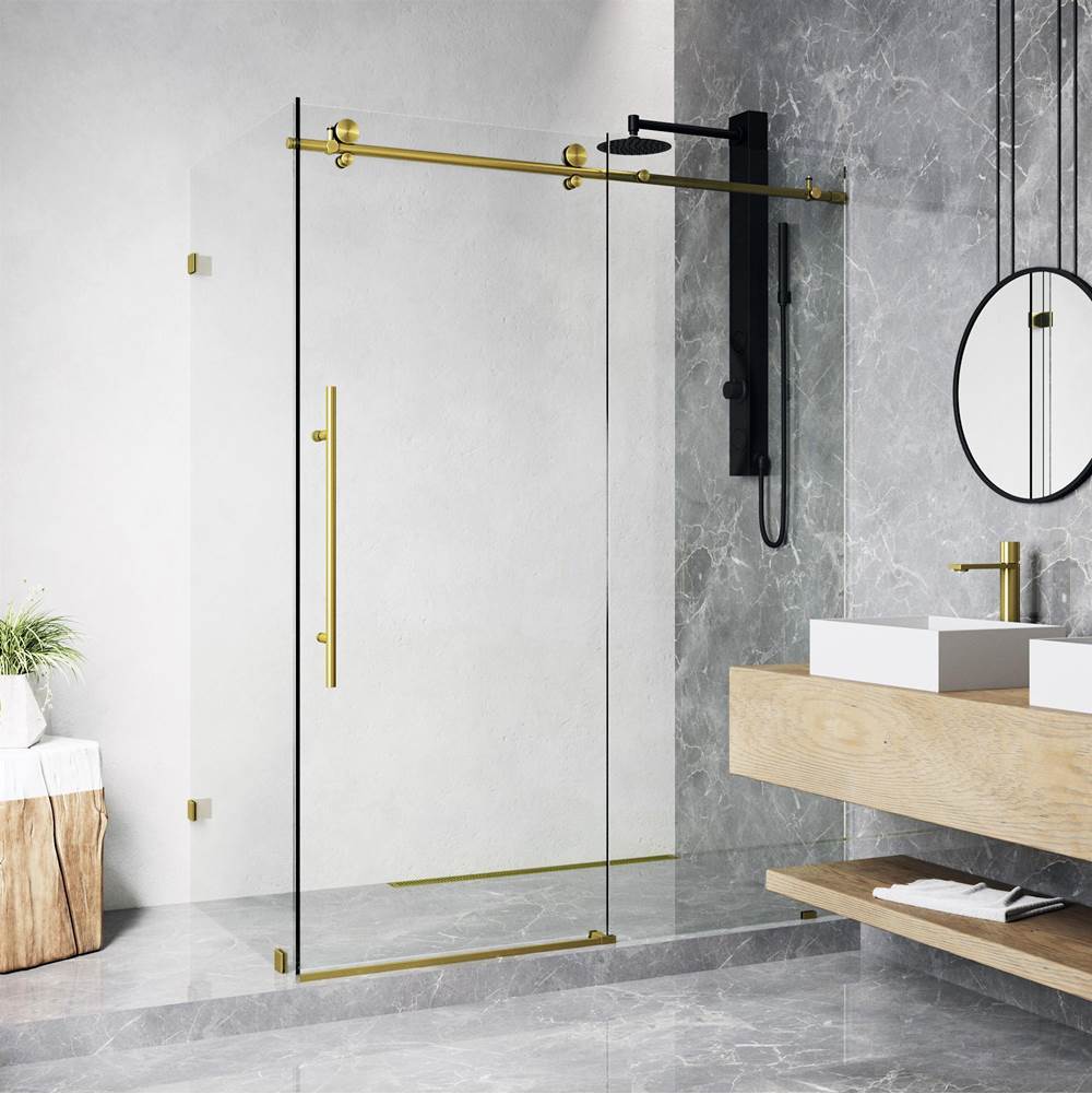 Vigo Elan E-class Frameless Shower Enclosure in Matte Brushed Gold