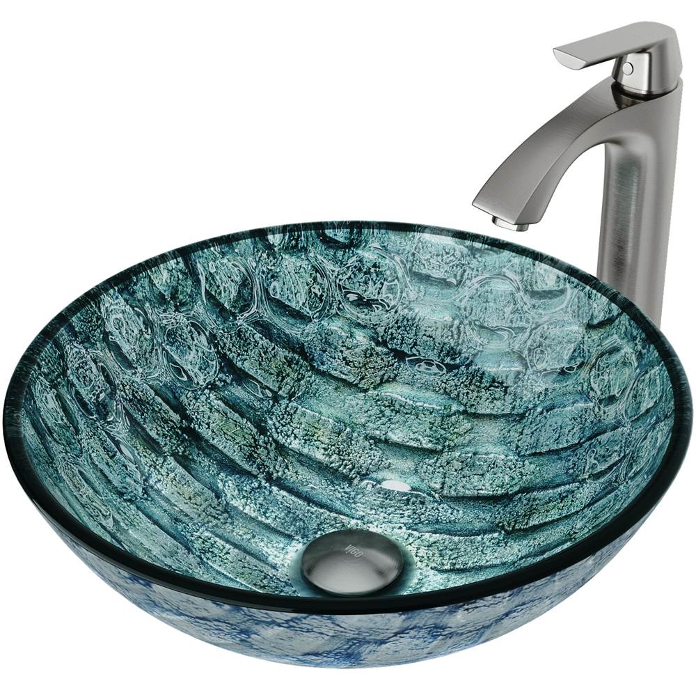 Vigo Oceania Glass Vessel Sink And Linus Faucet Set In Brushed Nickel Finish