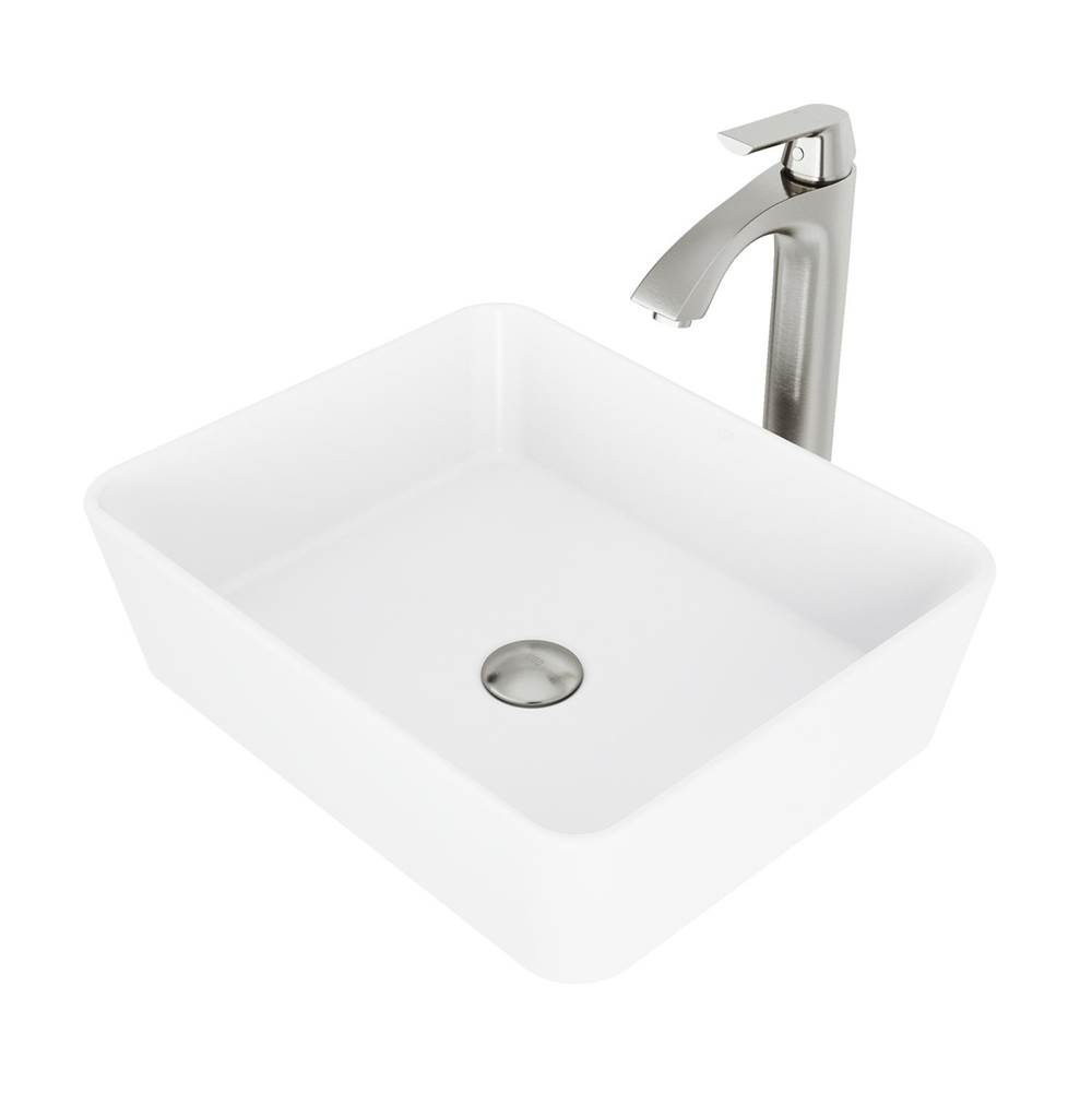 Vigo Marigold Matte Stone Vessel Bathroom Sink Set With Linus Vessel Faucet In Brushed Nickel