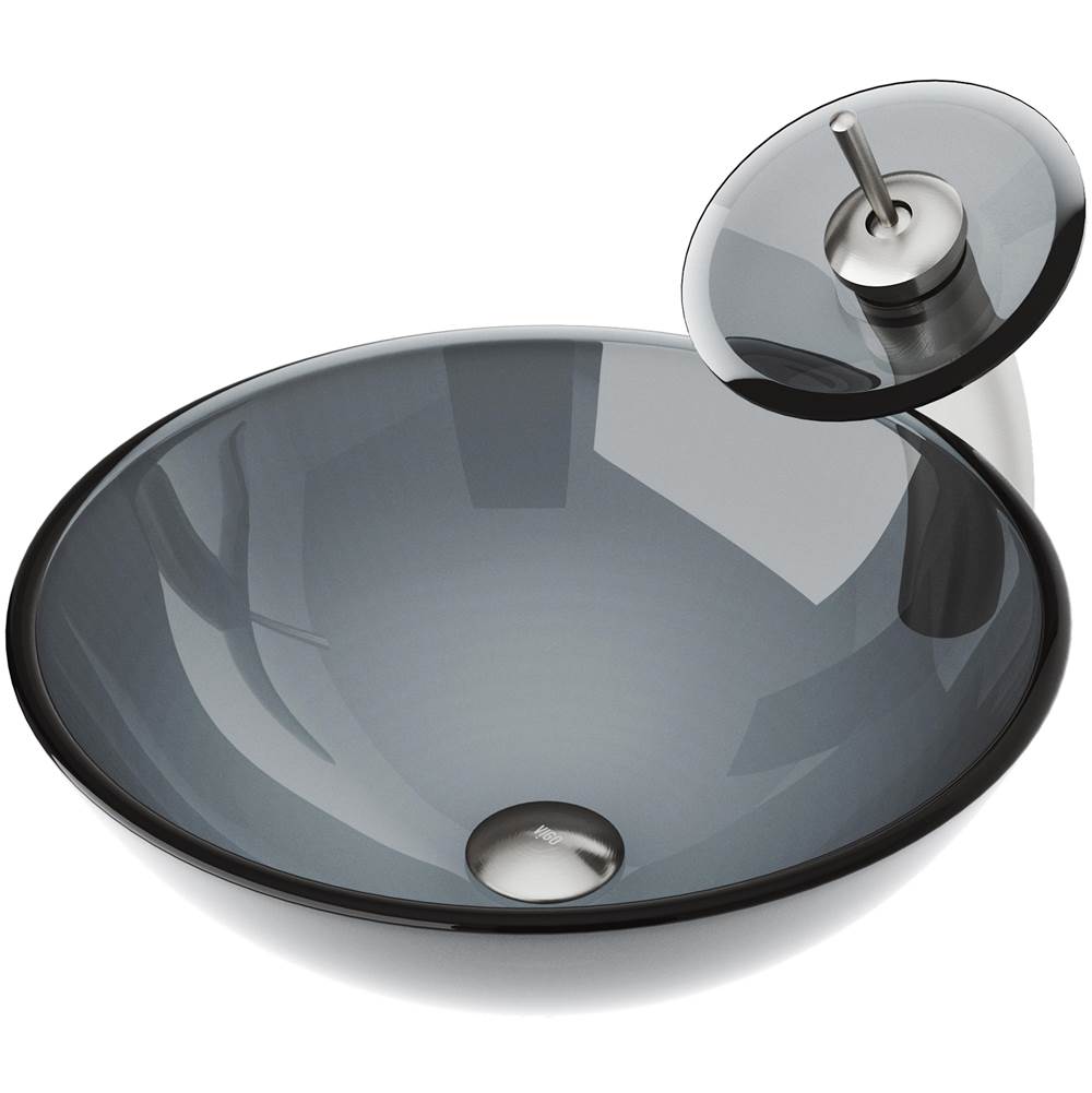 Vigo Sheer Black Glass Vessel Bathroom Sink And Waterfall Faucet Set