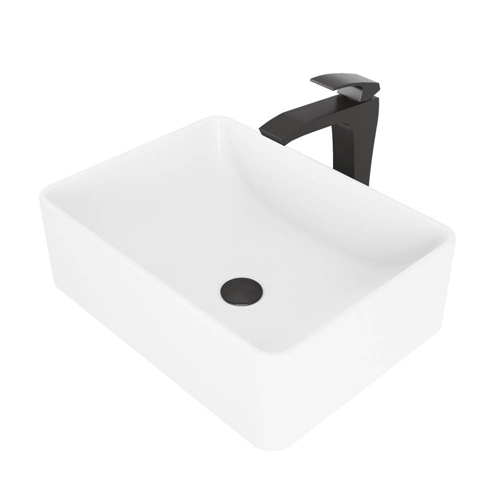 Vigo Amaryllis Matte Stone Vessel Bathroom Sink Set With Blackstonian Vessel Faucet In Matte Black