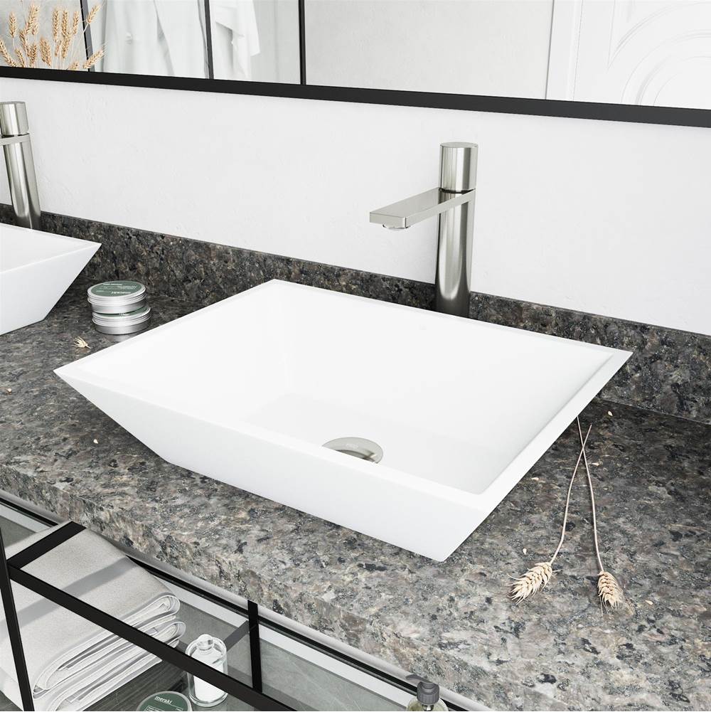 Vigo Vinca Matte Stone Vessel Bathroom Sink and Gotham Faucet in Brushed Nickel
