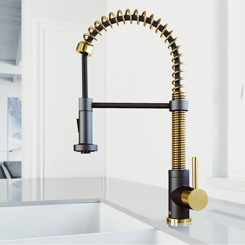 Vigo Edison Pull-Down Spray Kitchen Faucet In Matte Brushed Gold/Matte Black