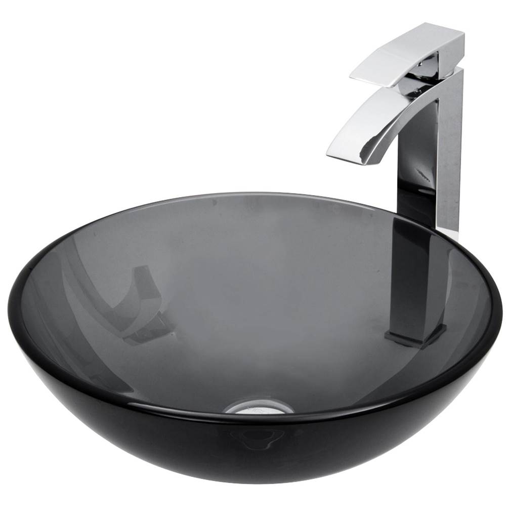Vigo Sheer Black Glass Vessel Bathroom Sink Set With Duris Vessel Faucet In Chrome