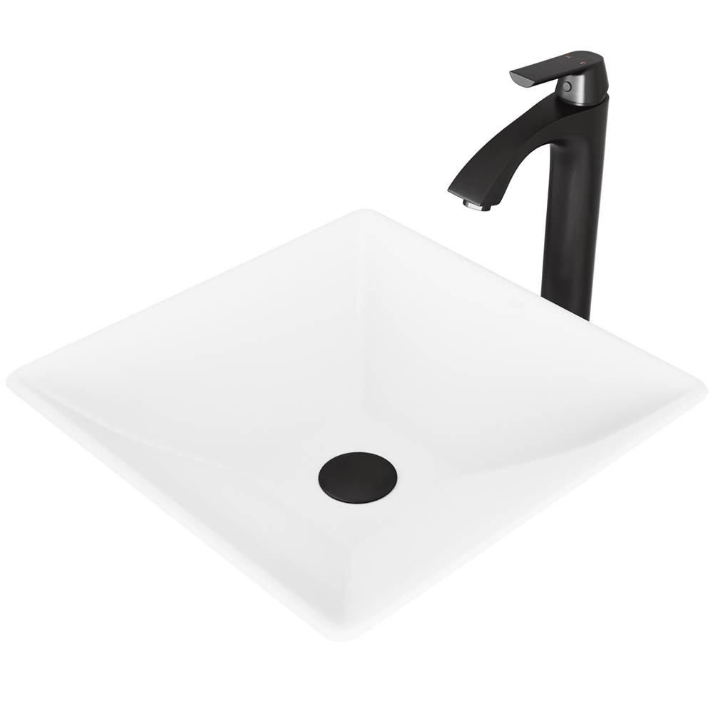 Vigo Hibiscus Matte Stone Vessel Bathroom Sink Set With Linus Vessel Faucet In Matte Black